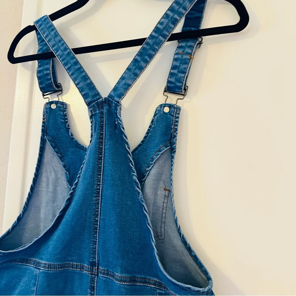 Denim Jumper Dress - Juniors Size Large- Zipper Front/ Distressed Blue Stretchy - Picture 12 of 15